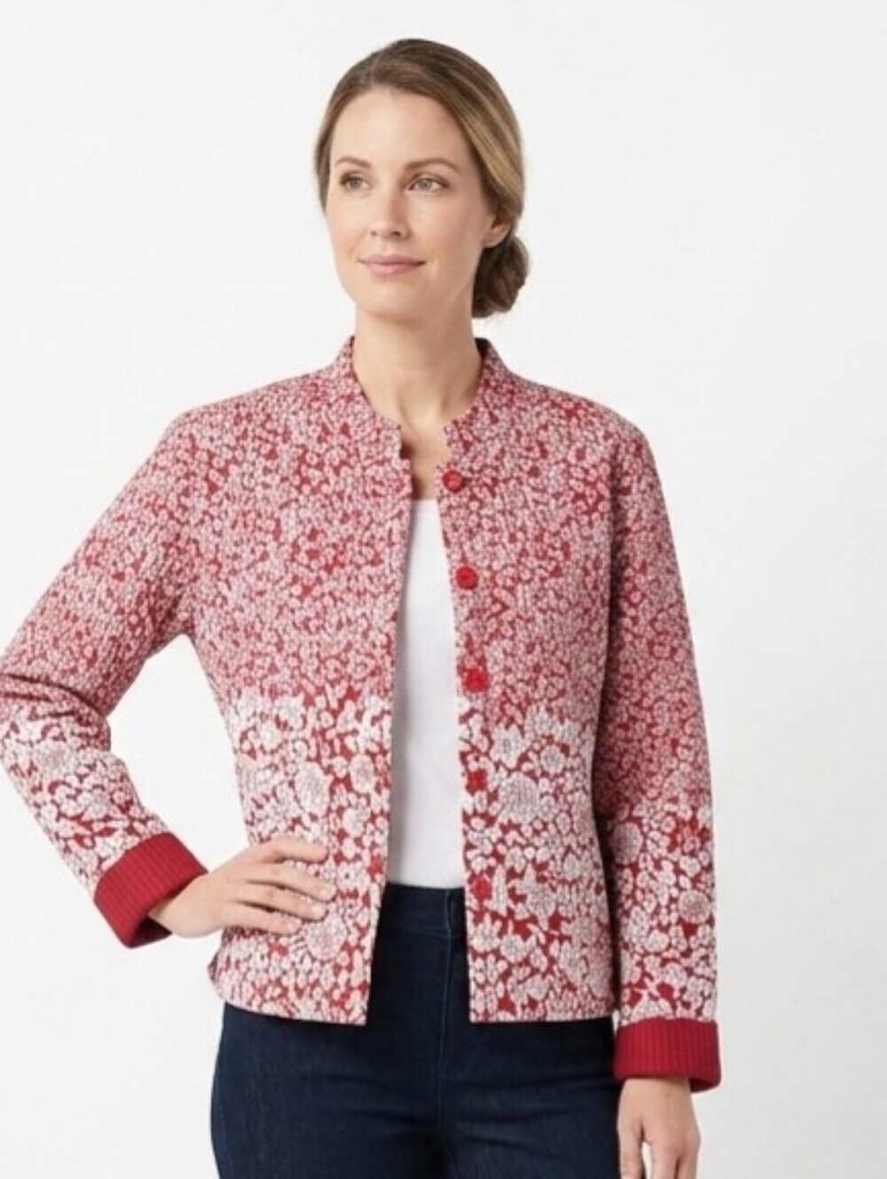 Baxter & Wells Reversible Red Floral/solid Red Quilted Cotton Jacket Women's XL